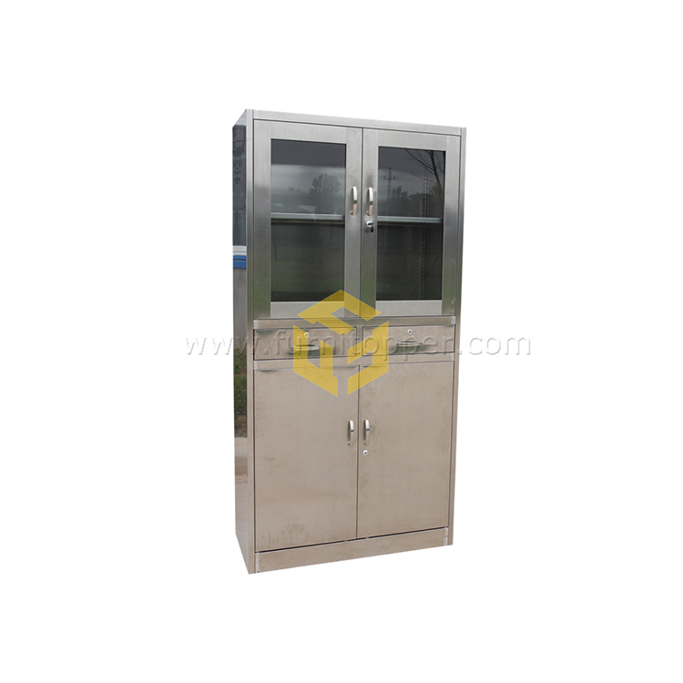 Stainless Steel Glass Door File Cabinet with Middl