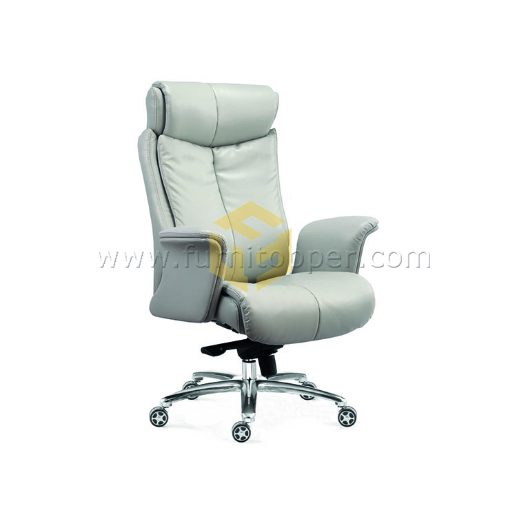 Grey Leather Heated Luxury Swivel Manager Chair