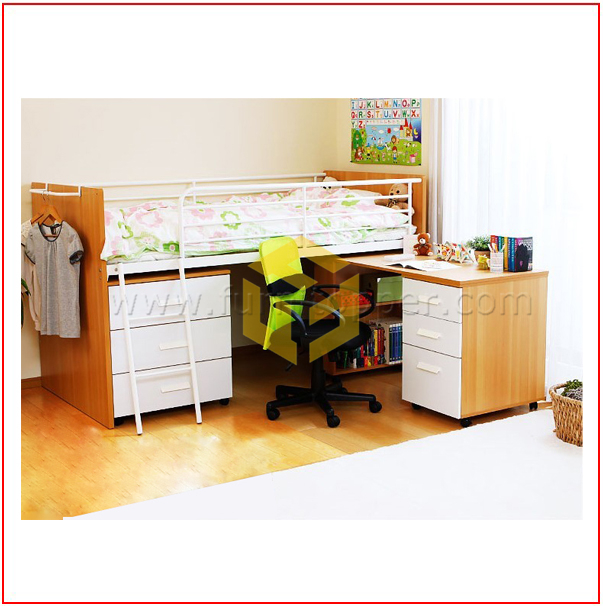 Children Bedroom Bed with Cabinet Table