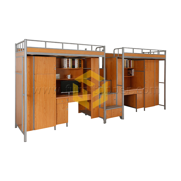 Steel Tube Frame Bunk Bed with Wooden Cabinets